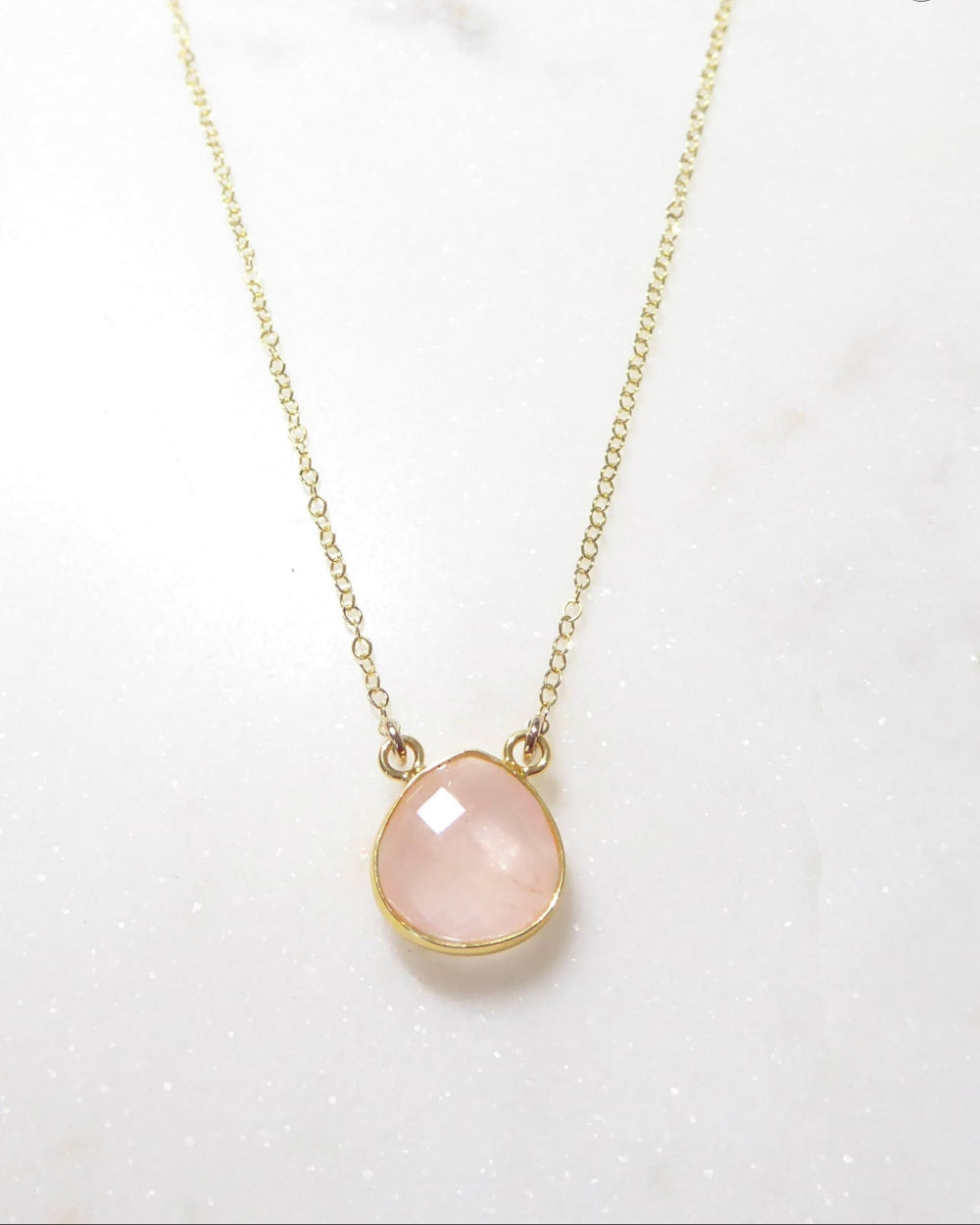 Rose Quartz Pendant Necklace On Dainty 14k Gold Fill Chain