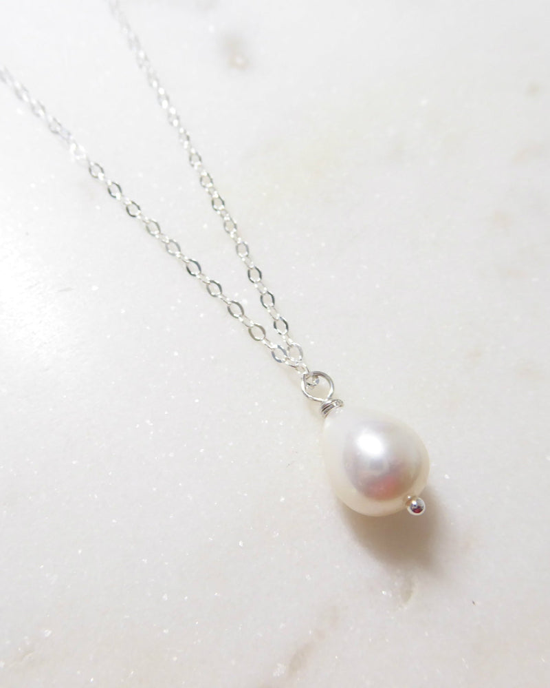 Freshwater Pearl Teardrop Necklace Sterling Silver