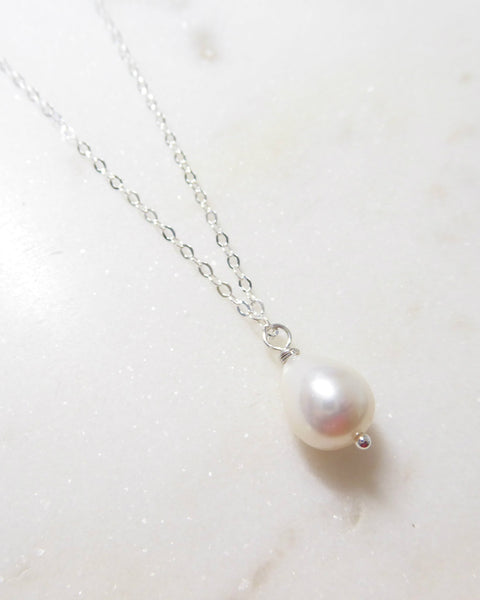 Freshwater Pearl Teardrop Necklace Rose Gold, Gold or Sterling Silver