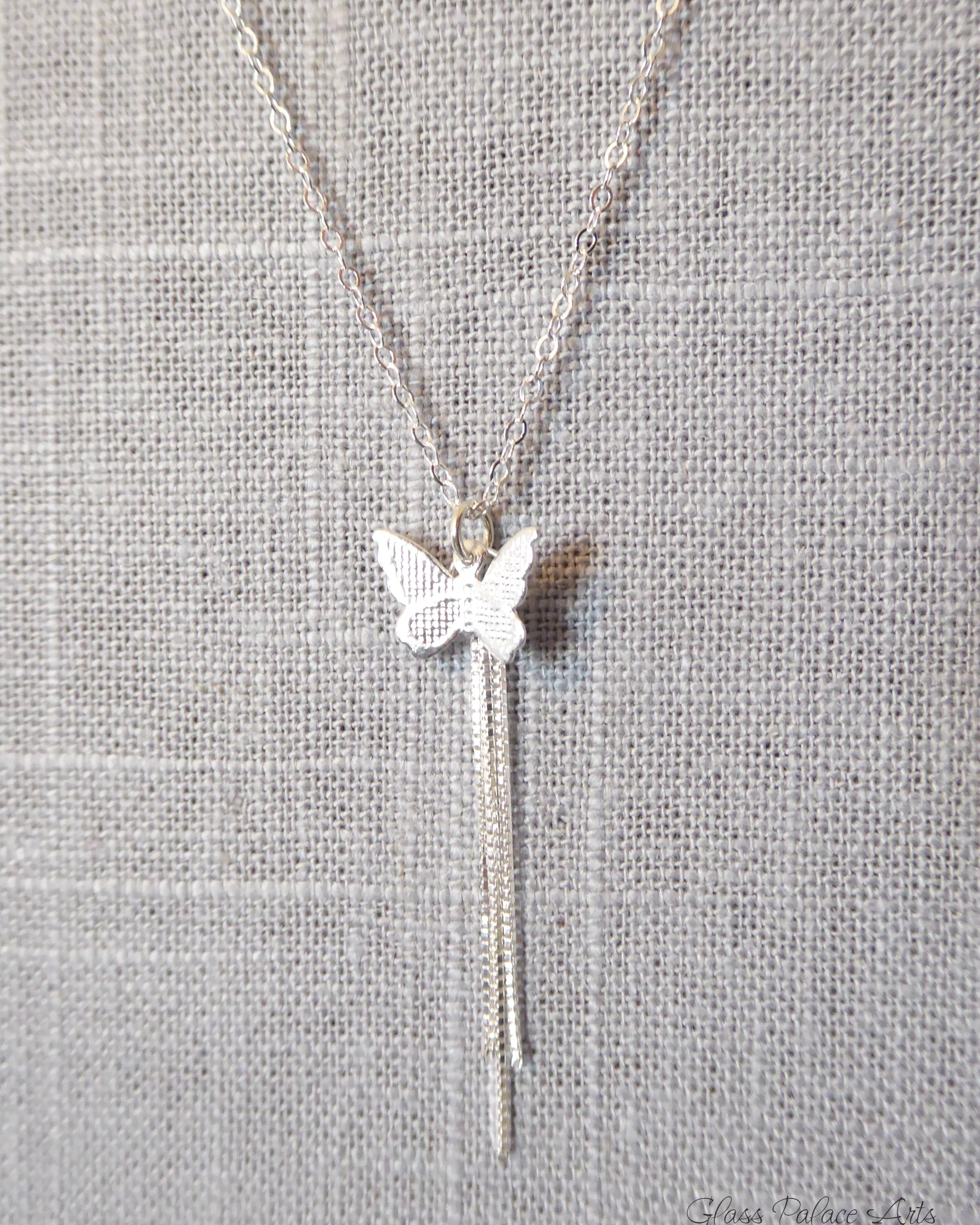 Sterling Silver Butterfly Necklace With Pendant Chain Dangle
