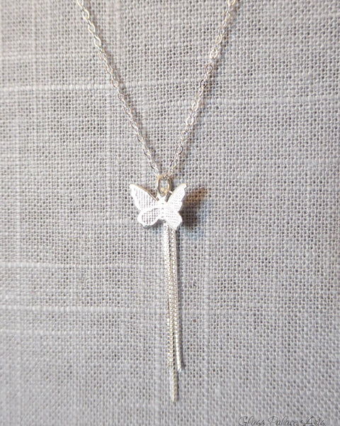 Sterling Silver Butterfly Necklace With Chain Dangle