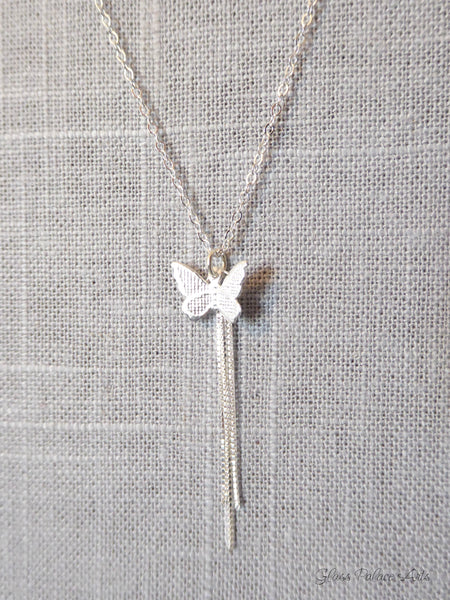 Sterling Silver Butterfly Necklace With Chain Dangle