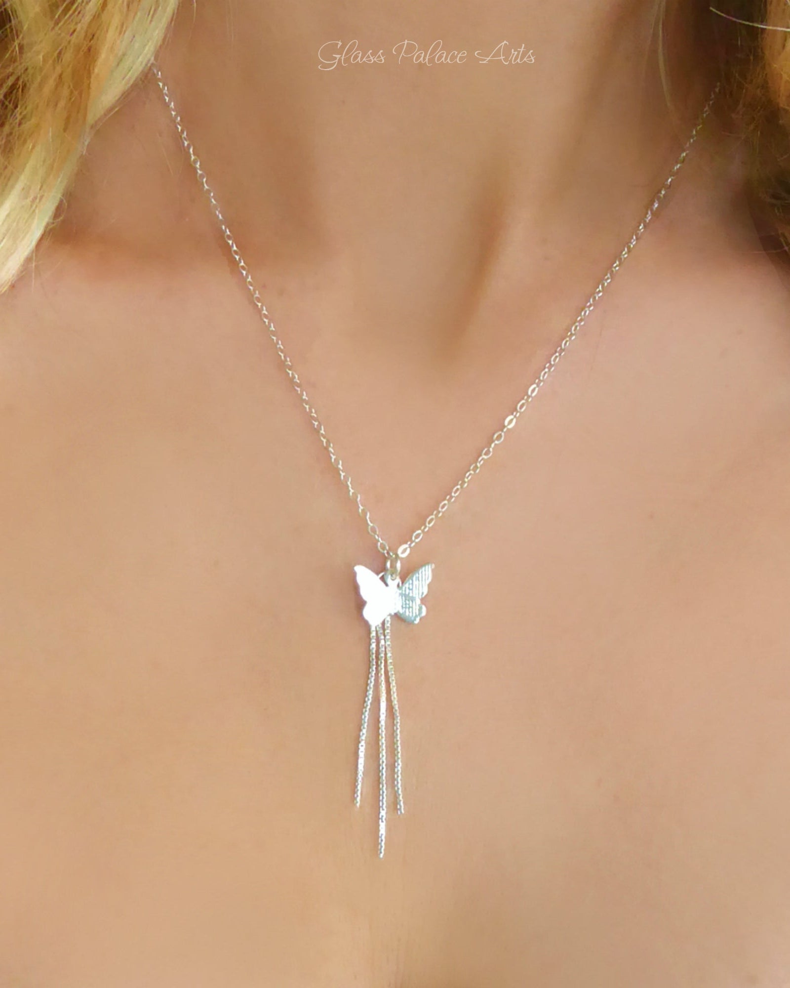 Sterling Silver Butterfly Necklace With Pendant Chain Dangle 16 Inches