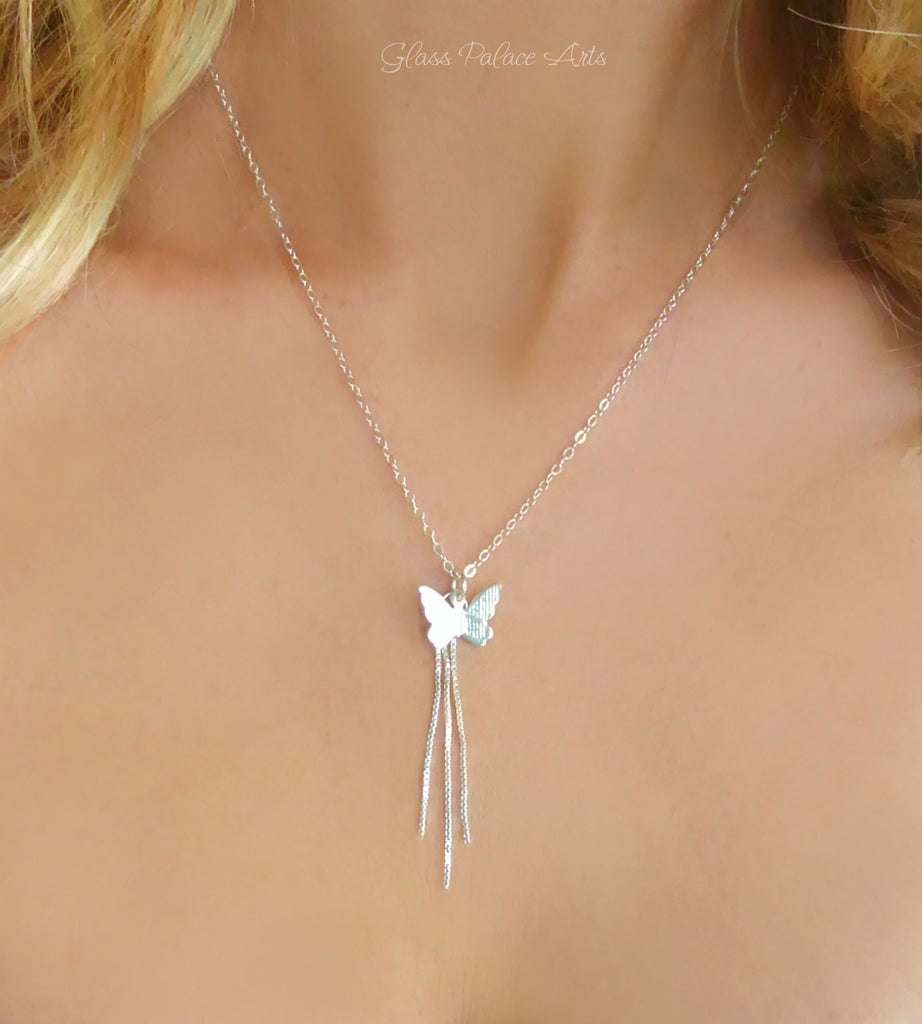 Sterling Silver Butterfly Necklace With Chain Dangle