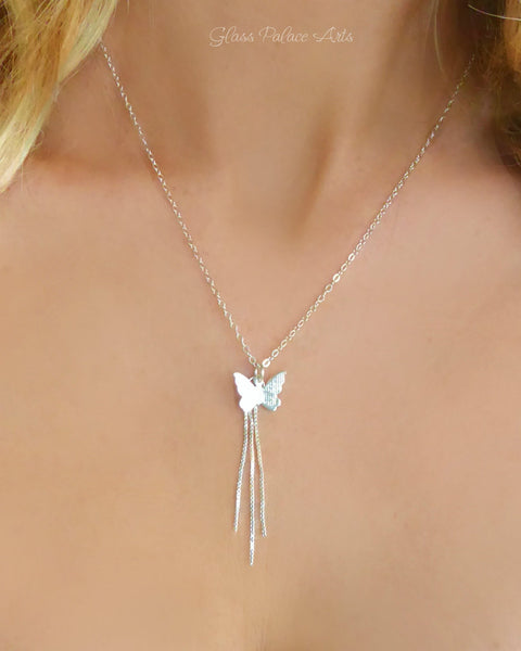 Sterling Silver Butterfly Necklace With Chain Dangle
