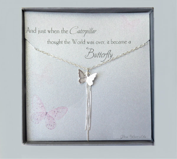 Sterling Silver Butterfly Necklace on Motivational Card