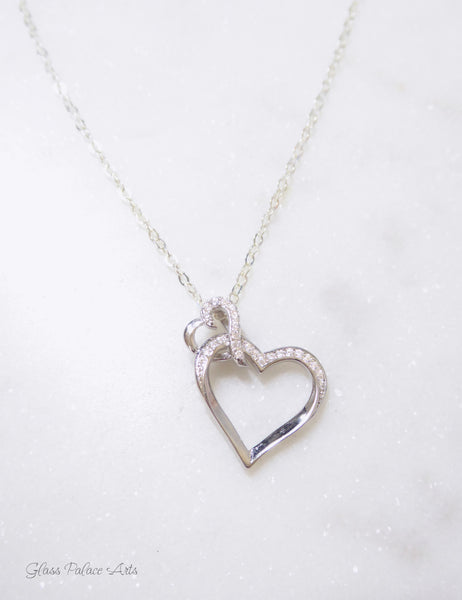 Sterling Silver and Cubic Zirconia Connected Heart Necklace