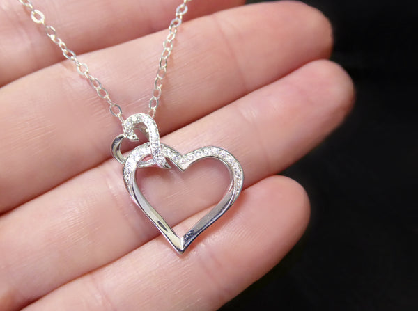 Sterling Silver and Cubic Zirconia Connected Heart Necklace