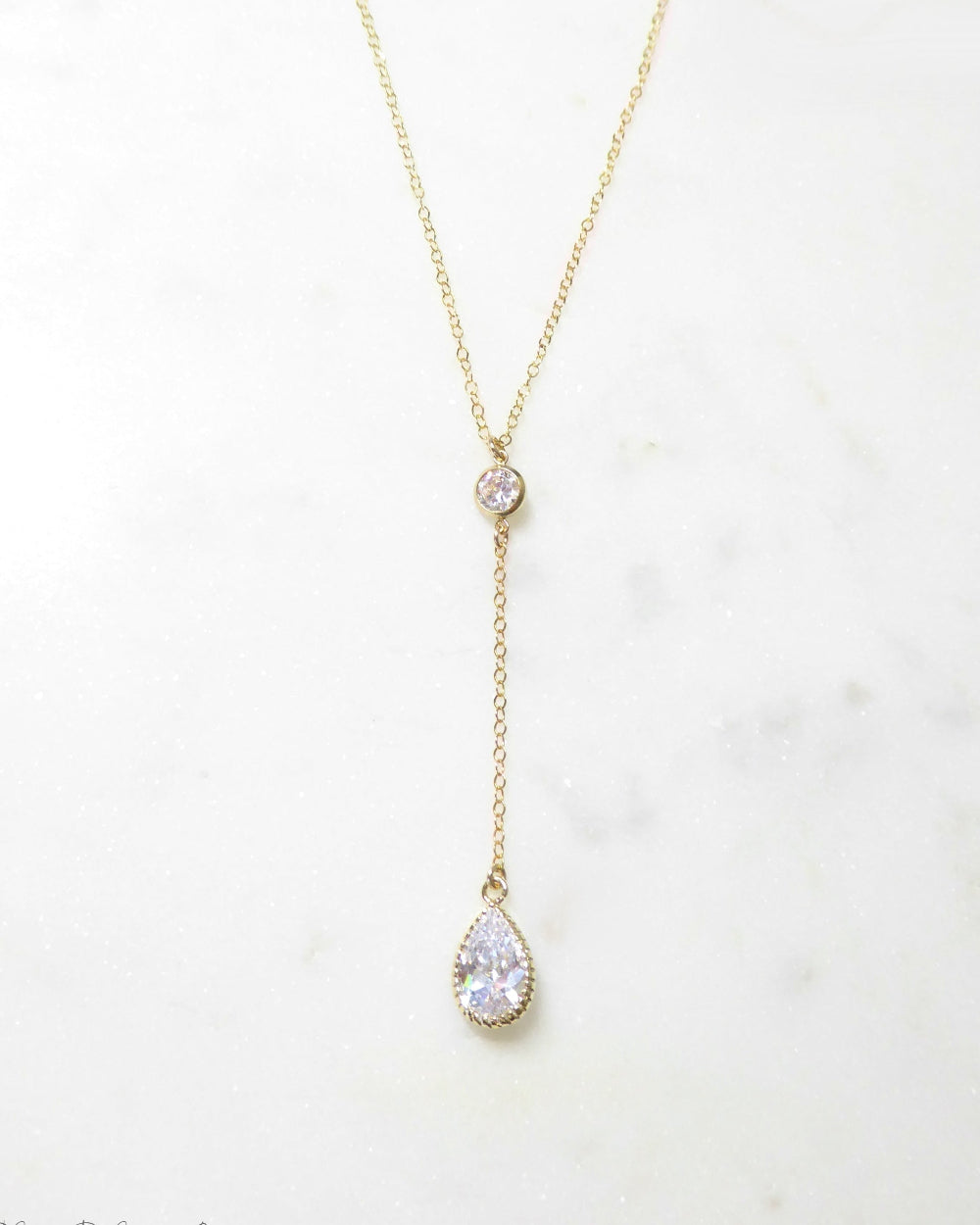 Cubic Zirconia Teardrop Necklace With Crystal Pendant