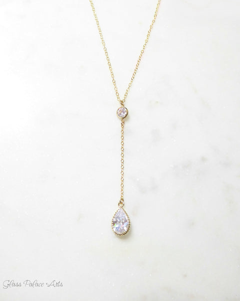 Cubic Zirconia Teardrop Necklace With Crystal Pendant