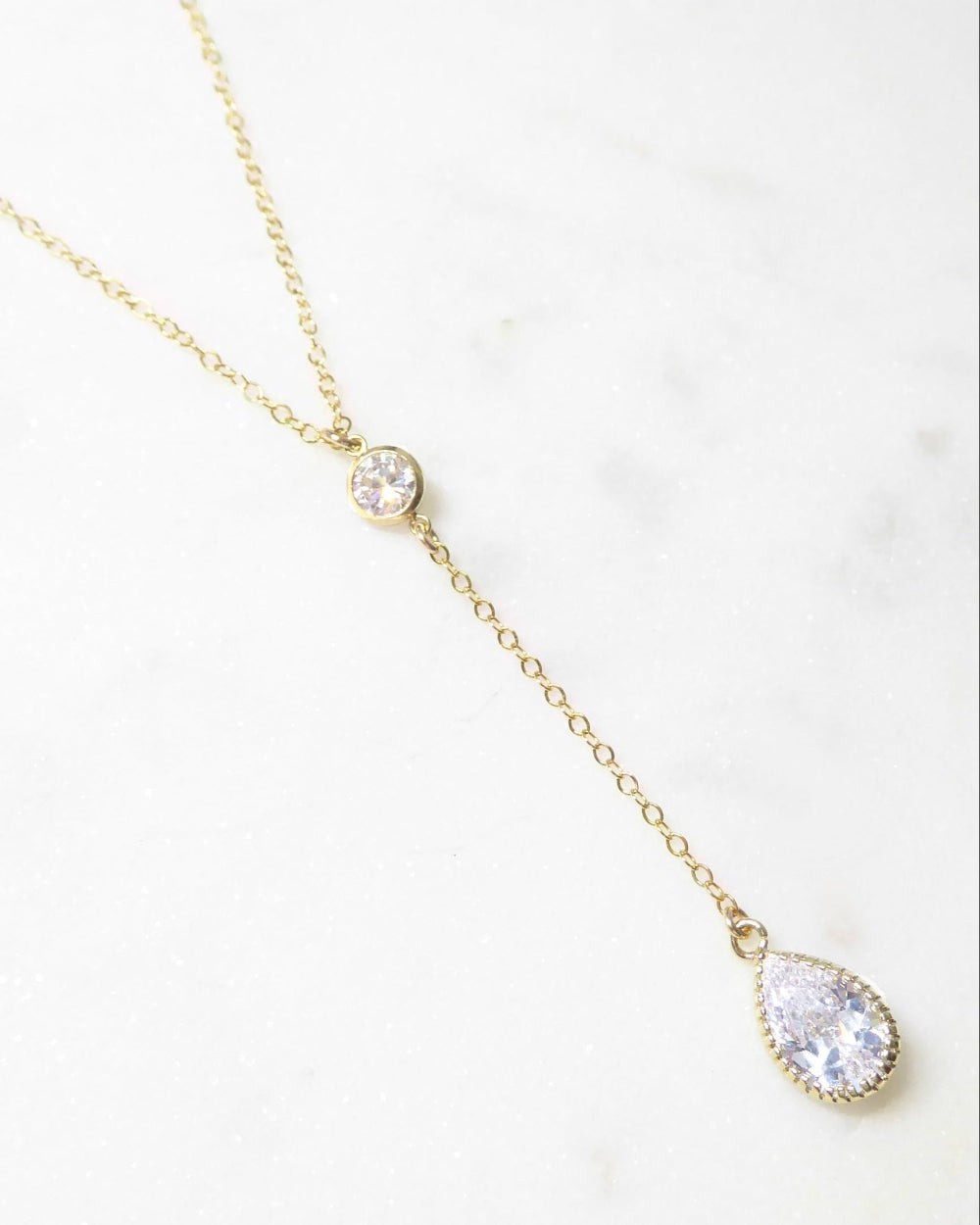 Cubic Zirconia Teardrop Necklace With Crystal Pendant