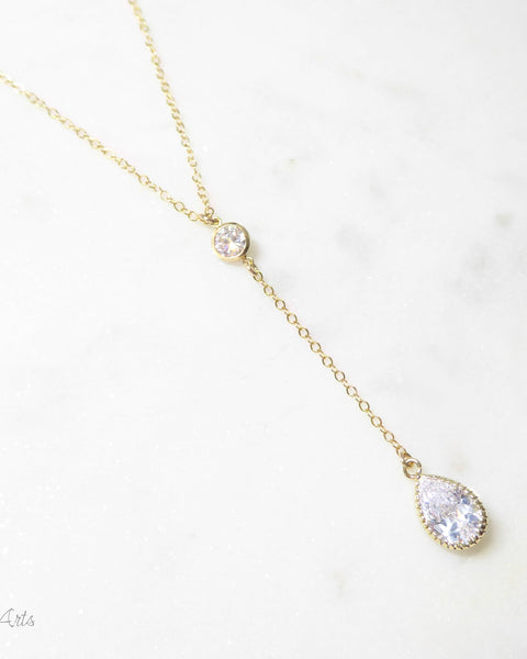 Cubic Zirconia Teardrop Necklace With Crystal Pendant