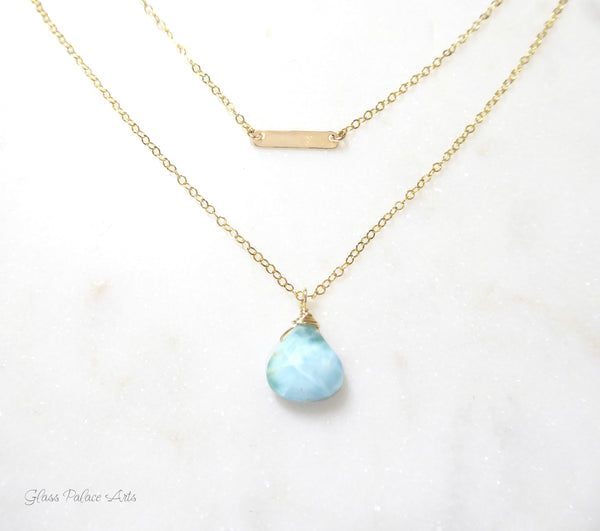 Larimar Necklace With Teardrop Pendant - 925 Sterling Silver, or 14k Gold Fill