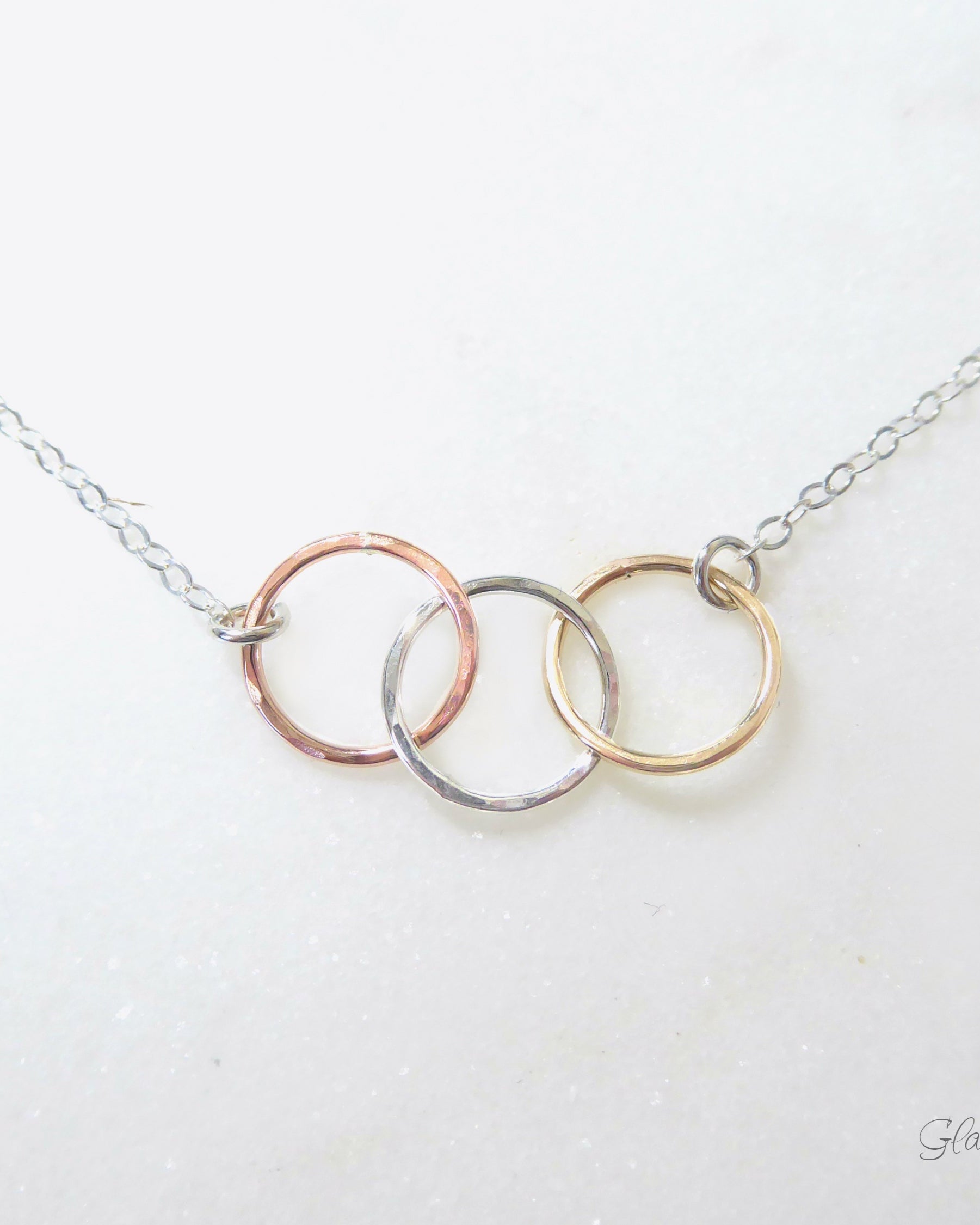 Three Circle Necklace With Mixed Metal Trio Infinity, Sterling Silver