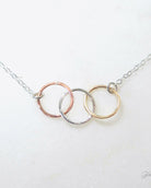 Three Circle Necklace With Mixed Metal Trio Infinity, Sterling Silver