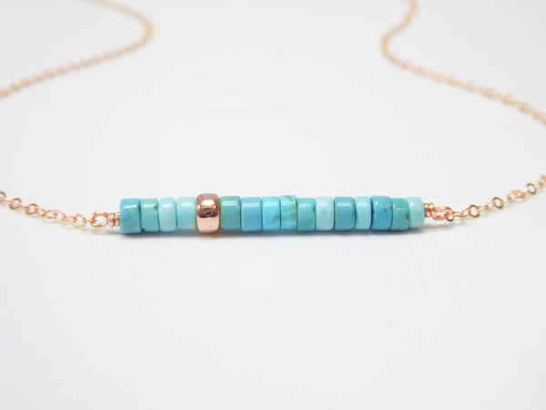 Beaded Turquoise Bar Necklace For Women With One Metal Bead