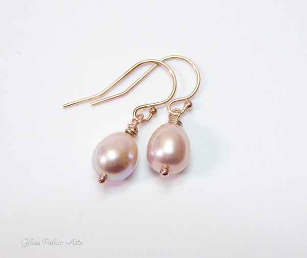 Freshwater Pearl Champagne Pink Pearl Teardrop Earrings - Sterling Silver, Gold or Rose Gold