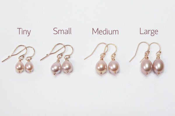 Freshwater Pearl Champagne Pink Pearl Teardrop Earrings - Sterling Silver, Gold or Rose Gold