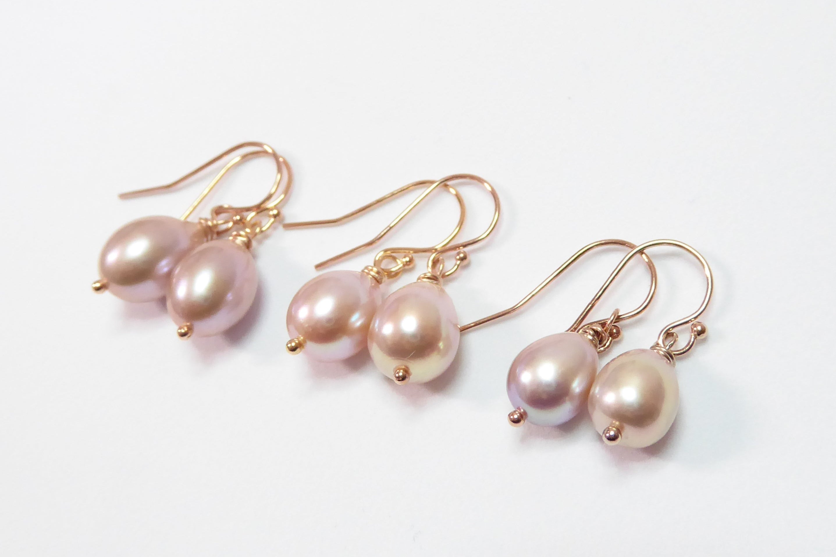 Freshwater Pearl Champagne Pink Pearl Teardrop Earrings - Sterling Silver, Gold or Rose Gold