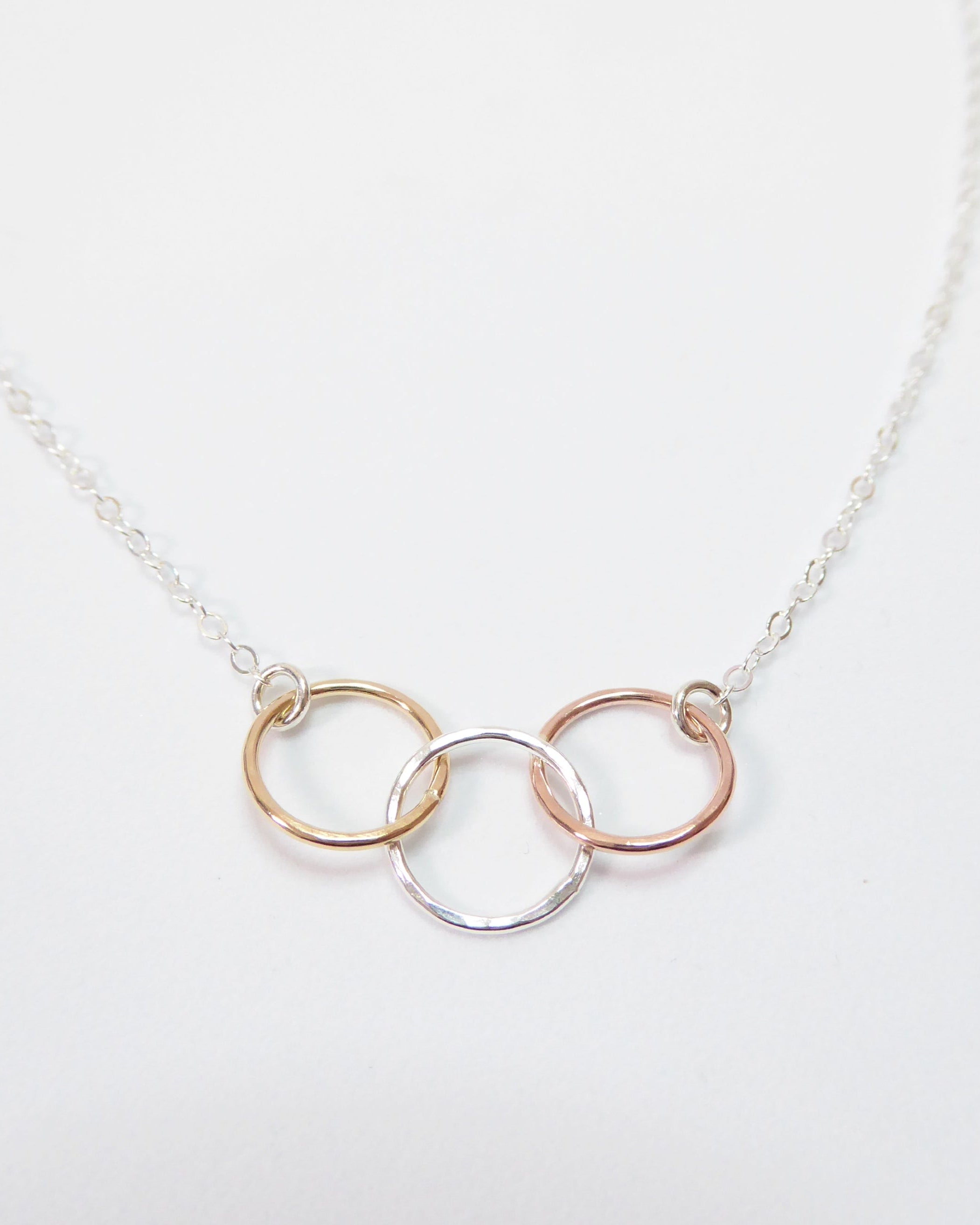 Three Circle Necklace With Mixed Metal Trio Infinity, Sterling Silver