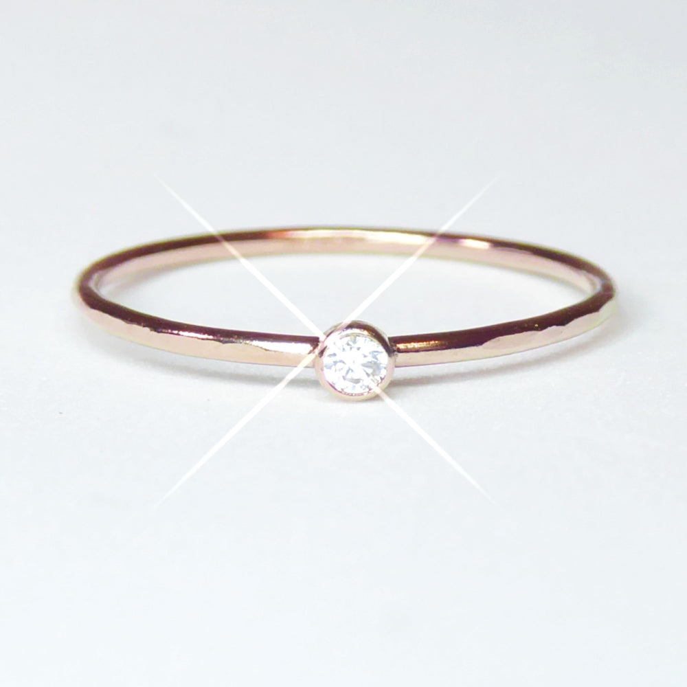 Small Cubic Zirconia Solitare Ring For Women - 14k Gold Fill, Rose Gold or Sterling Silver