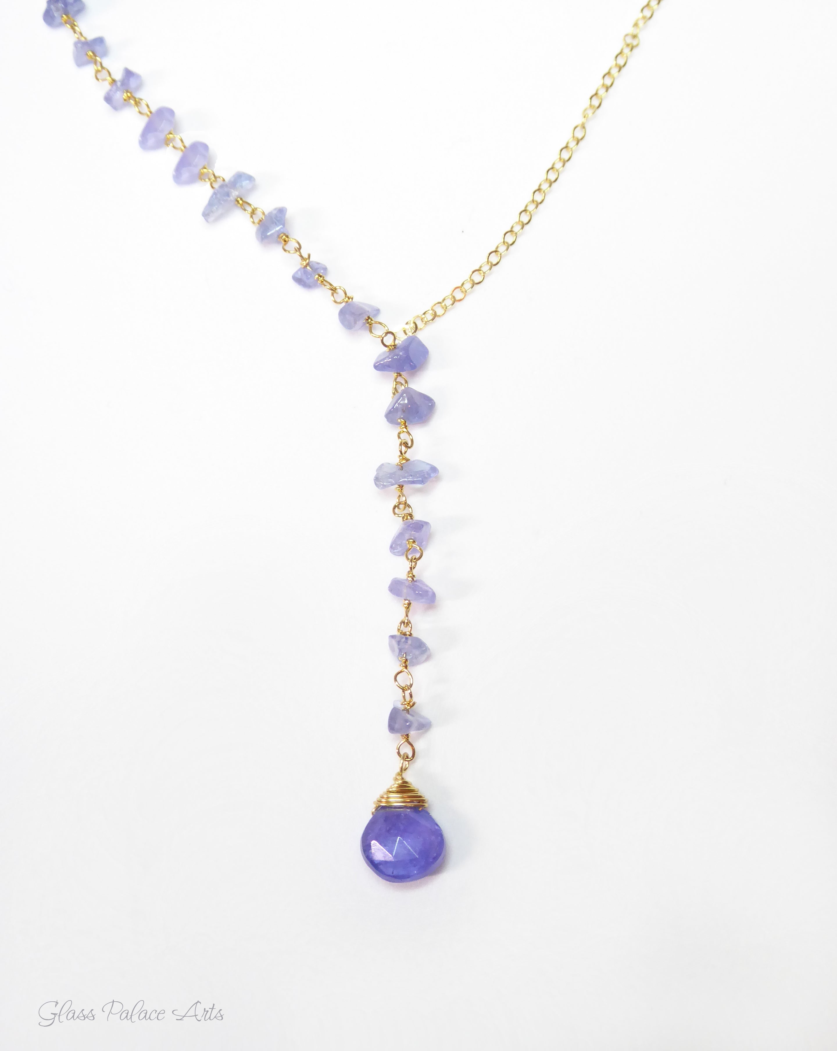 Tanzanite Necklace With Beaded Gemstone Chain