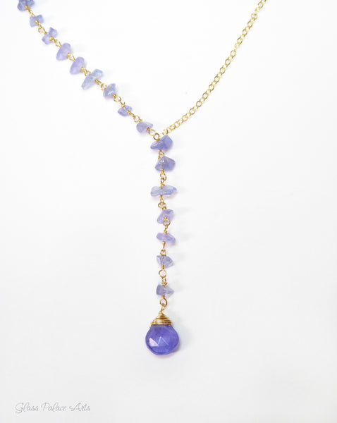 Genuine Tanzanite Necklace Gold or Silver - Gemstone Y lariat December Birthstone Jewelry