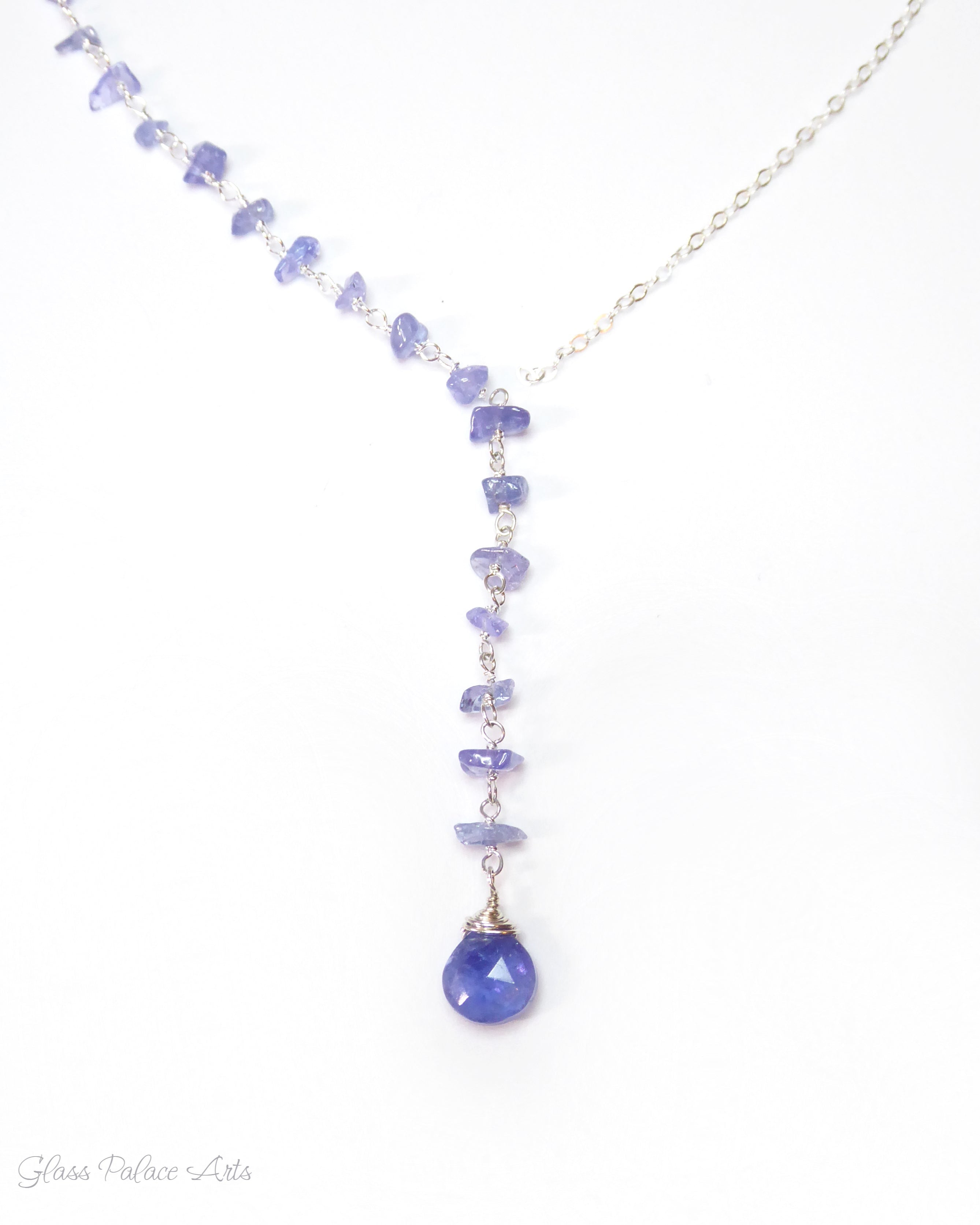 Tanzanite Necklace With Beaded Gemstone Chain