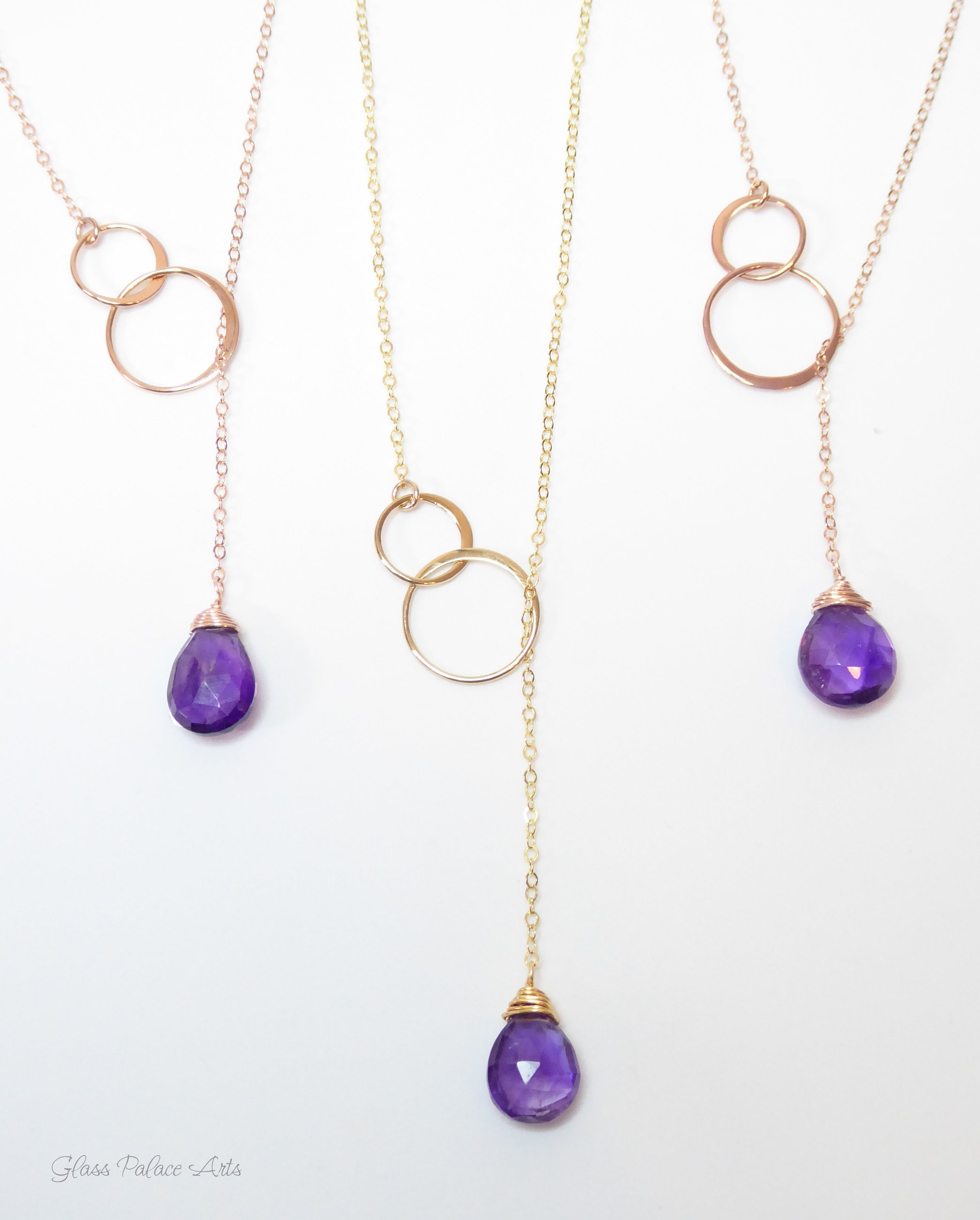 Amethyst Lariat Y Necklace For Women - No Clasp