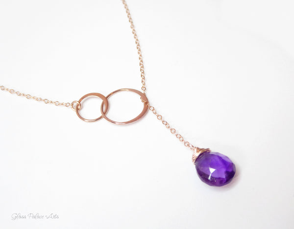 Amethyst Lariat Necklace For Women - No Clasp -14k Gold Fill, Sterling Silver or Rose Gold Fill