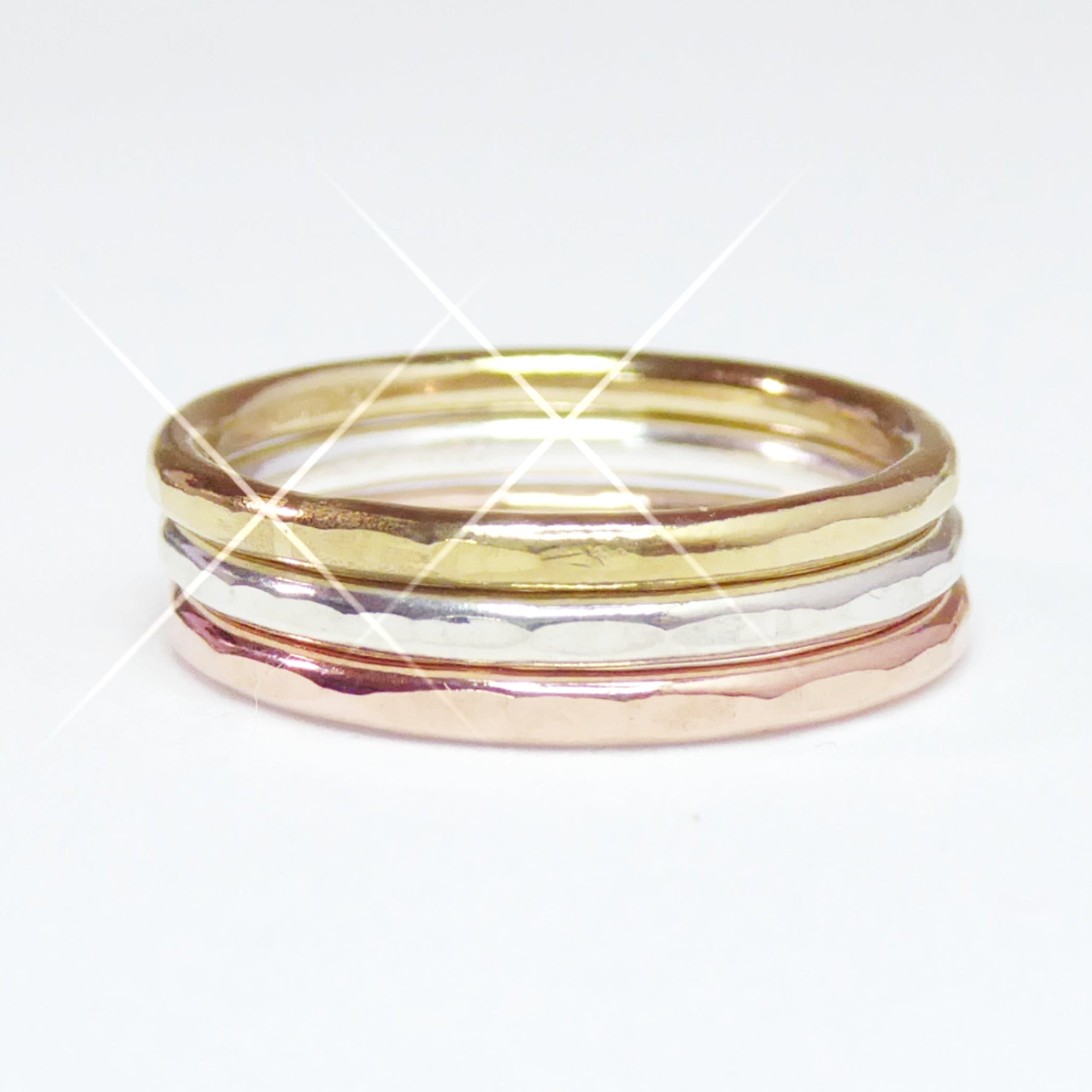 Gold Stacking Ring Hammered 7 Ring Set