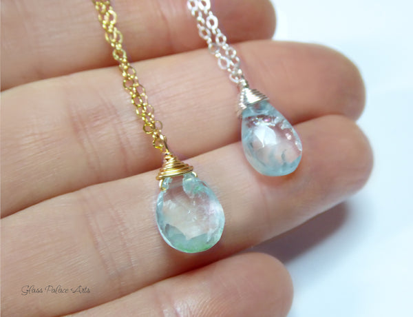 Genuine Aquamarine Teardrop Necklace ~ March Birthstone Gemstone Jewelry