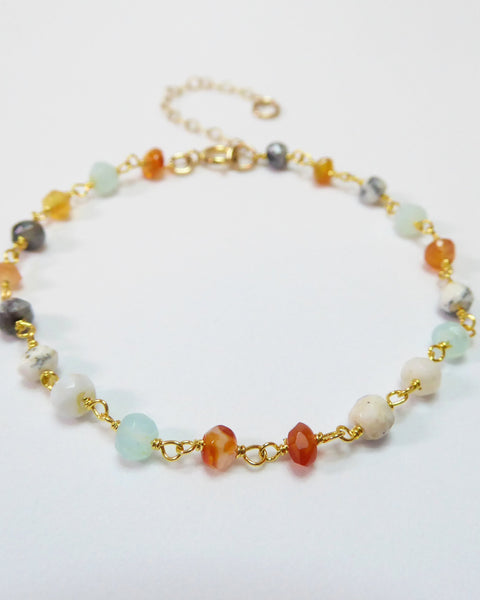 Adjustable Multi Color Peruvian Opal Bracelet For Women - Sterling Silver or Gold
