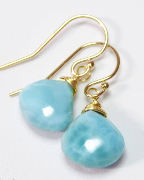 Teardrop Larimar Earrings For Women - Sterling Silver or 14k Gold Fill