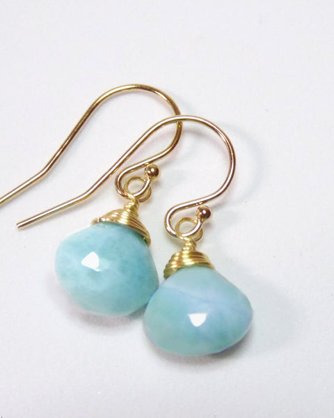 Teardrop Larimar Earrings For Women - Sterling Silver or 14k Gold Fill