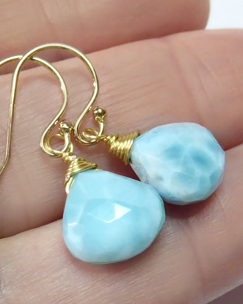 Teardrop Larimar Earrings For Women - Sterling Silver or 14k Gold Fill