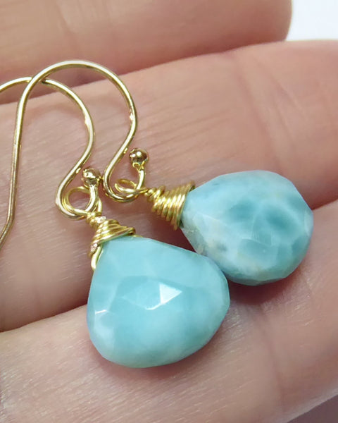 Teardrop Larimar Earrings For Women - Sterling Silver or 14k Gold Fill