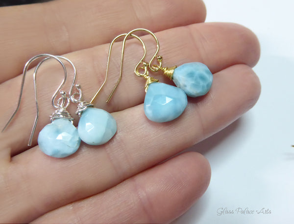 Teardrop Larimar Earrings For Women - Sterling Silver or 14k Gold Fill