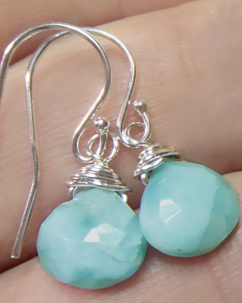 Teardrop Larimar Earrings For Women - Sterling Silver or 14k Gold Fill