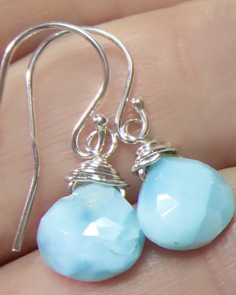 Teardrop Larimar Earrings For Women - Sterling Silver or 14k Gold Fill