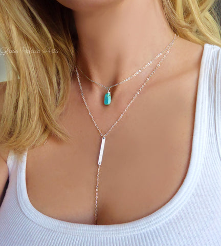 Layered Turquoise Necklace For Women - Sterling Silver,14k gold Fill or Rose Gold