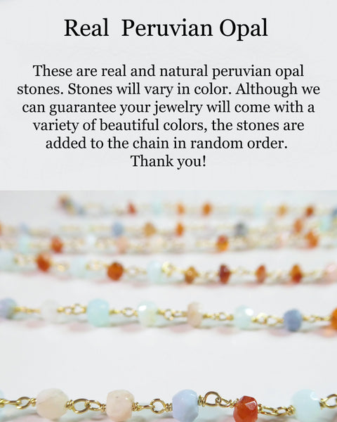 Multi Color Peruvian Opal Gemstone Choker Necklace For Women - Sterling Silver, Gold or Rose Gold