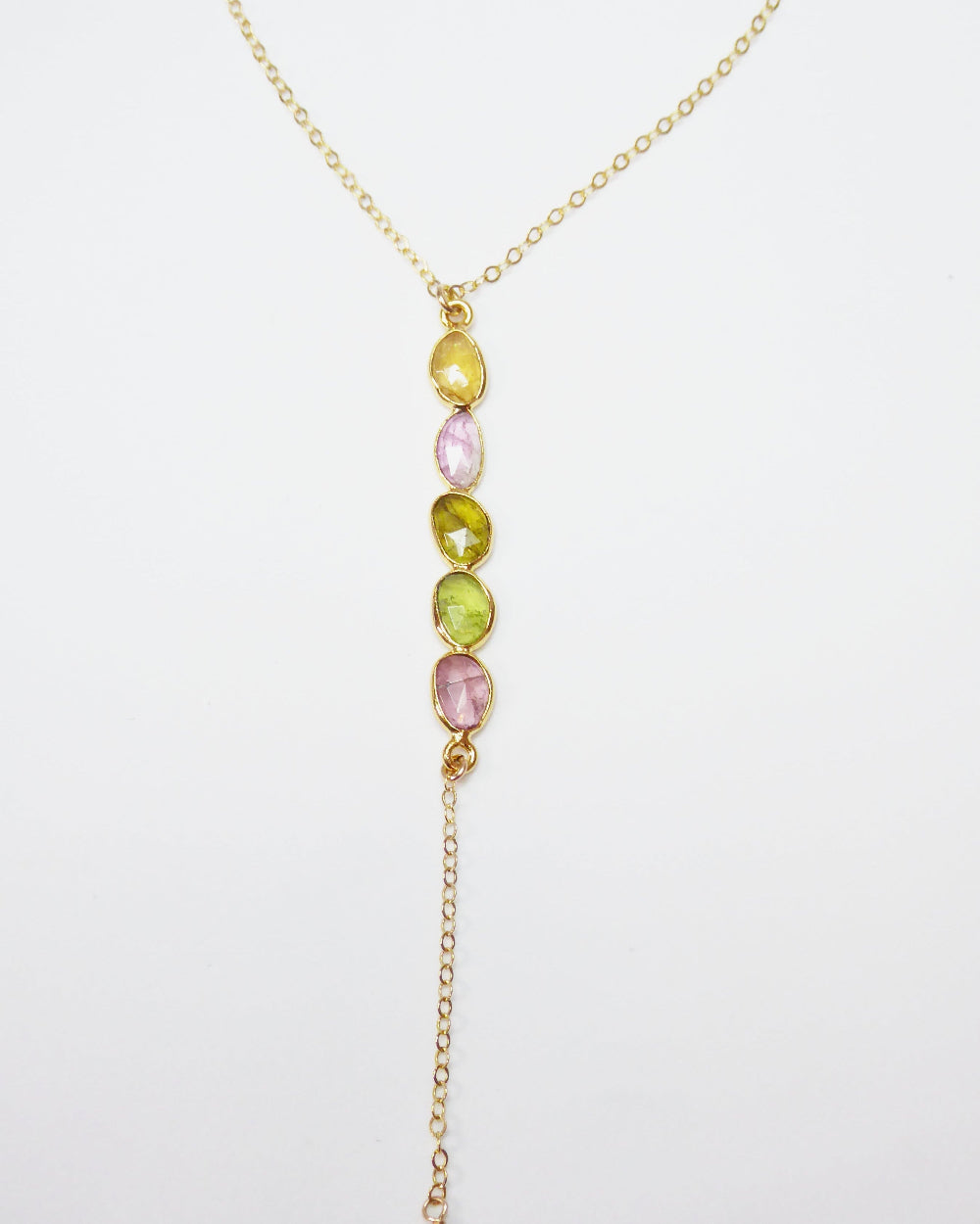 Tourmaline Lariat Necklace For Women With Mixed Colors