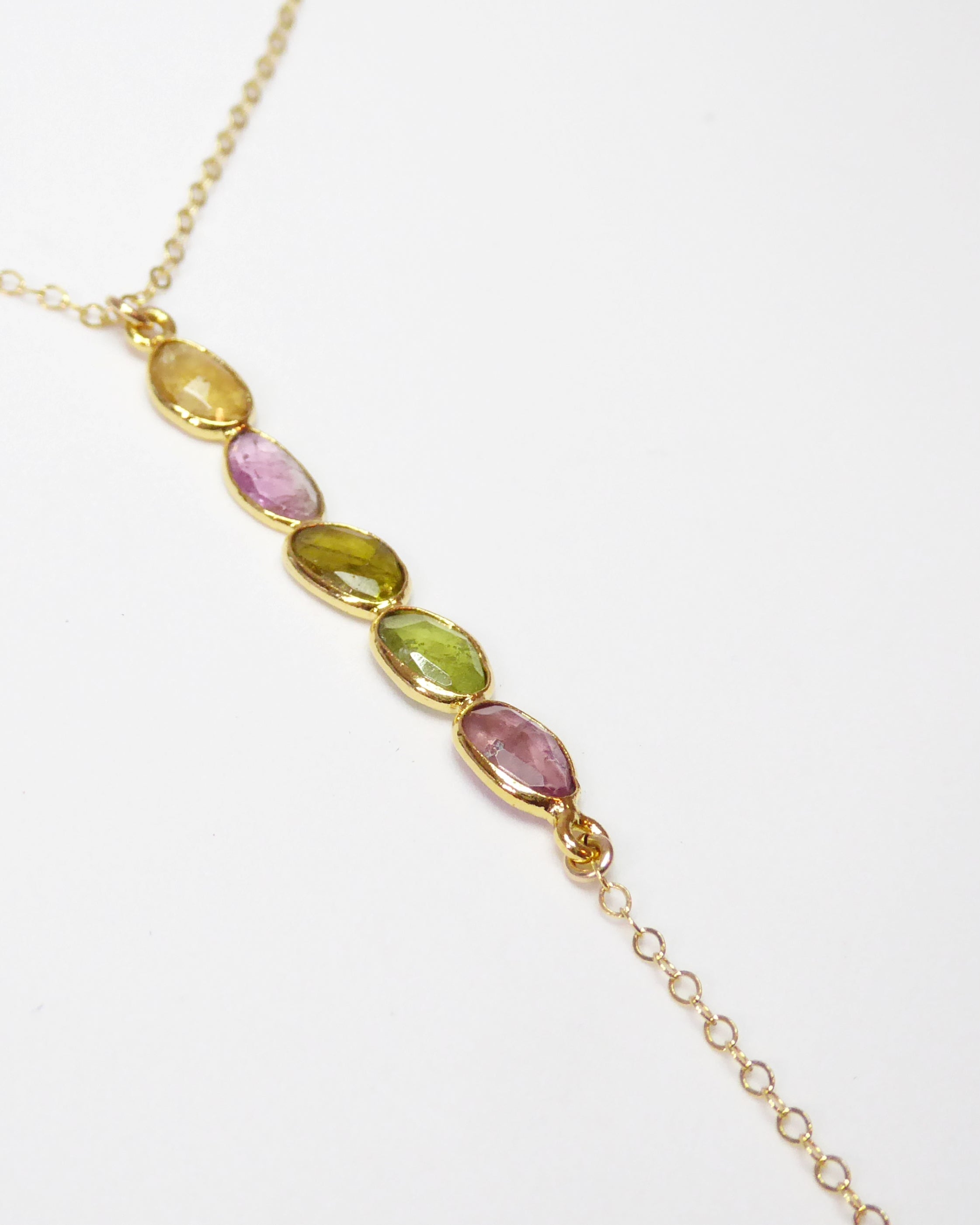Tourmaline Lariat Necklace For Women With Mixed Colors