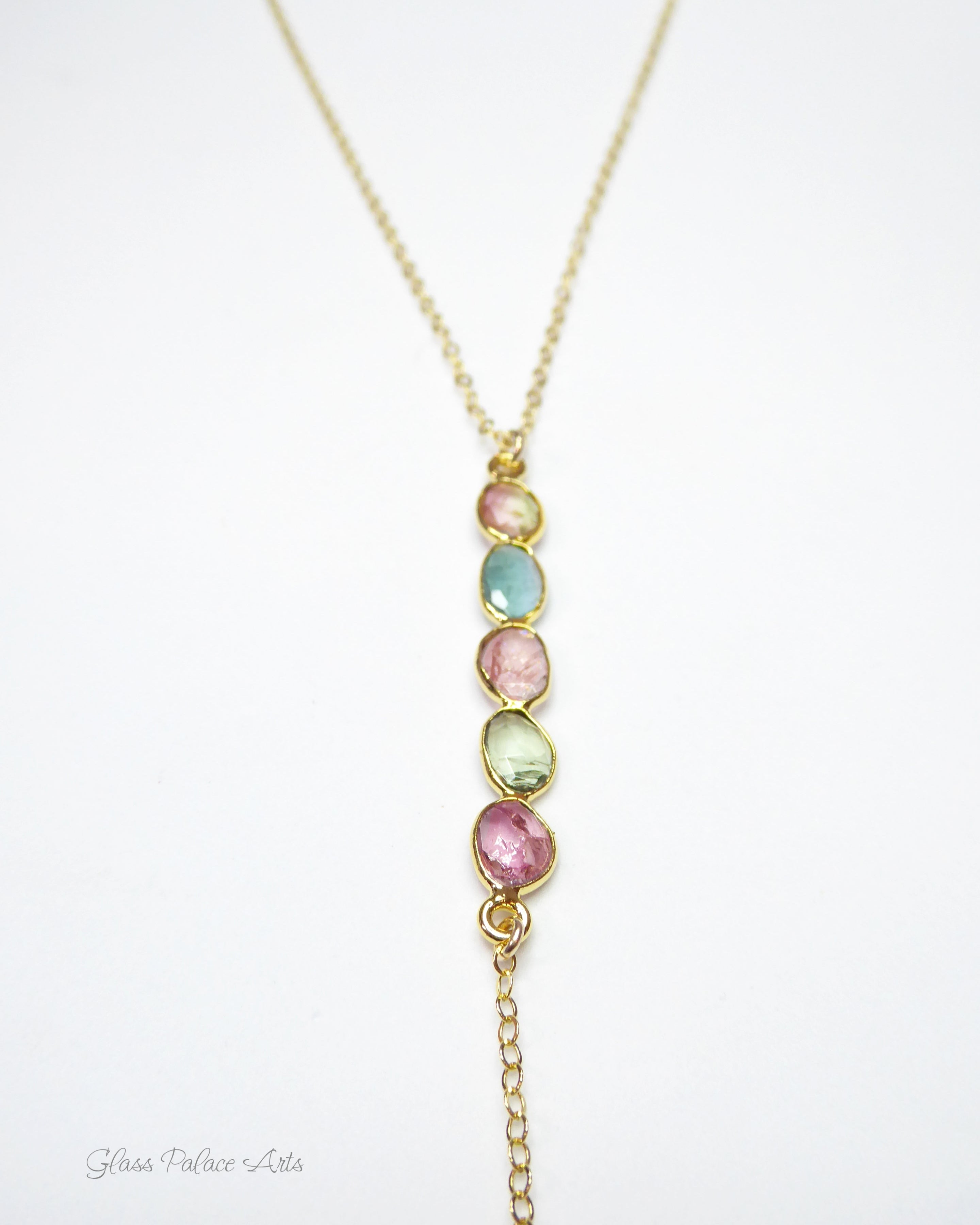 Tourmaline Lariat Necklace For Women With Mixed Colors