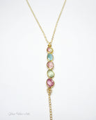 Tourmaline Lariat Necklace For Women With Mixed Colors