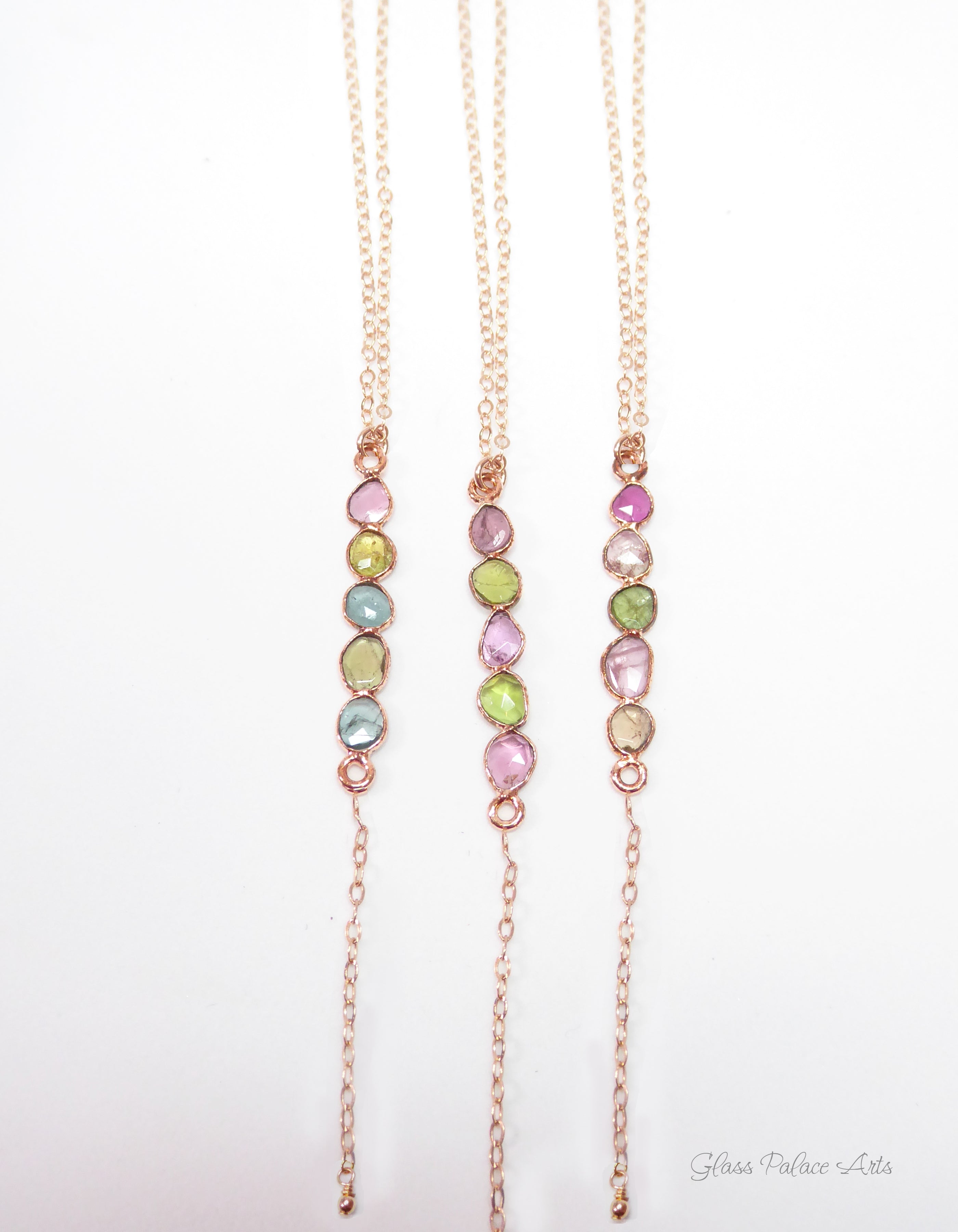 Tourmaline Lariat Necklace For Women With Mixed Colors