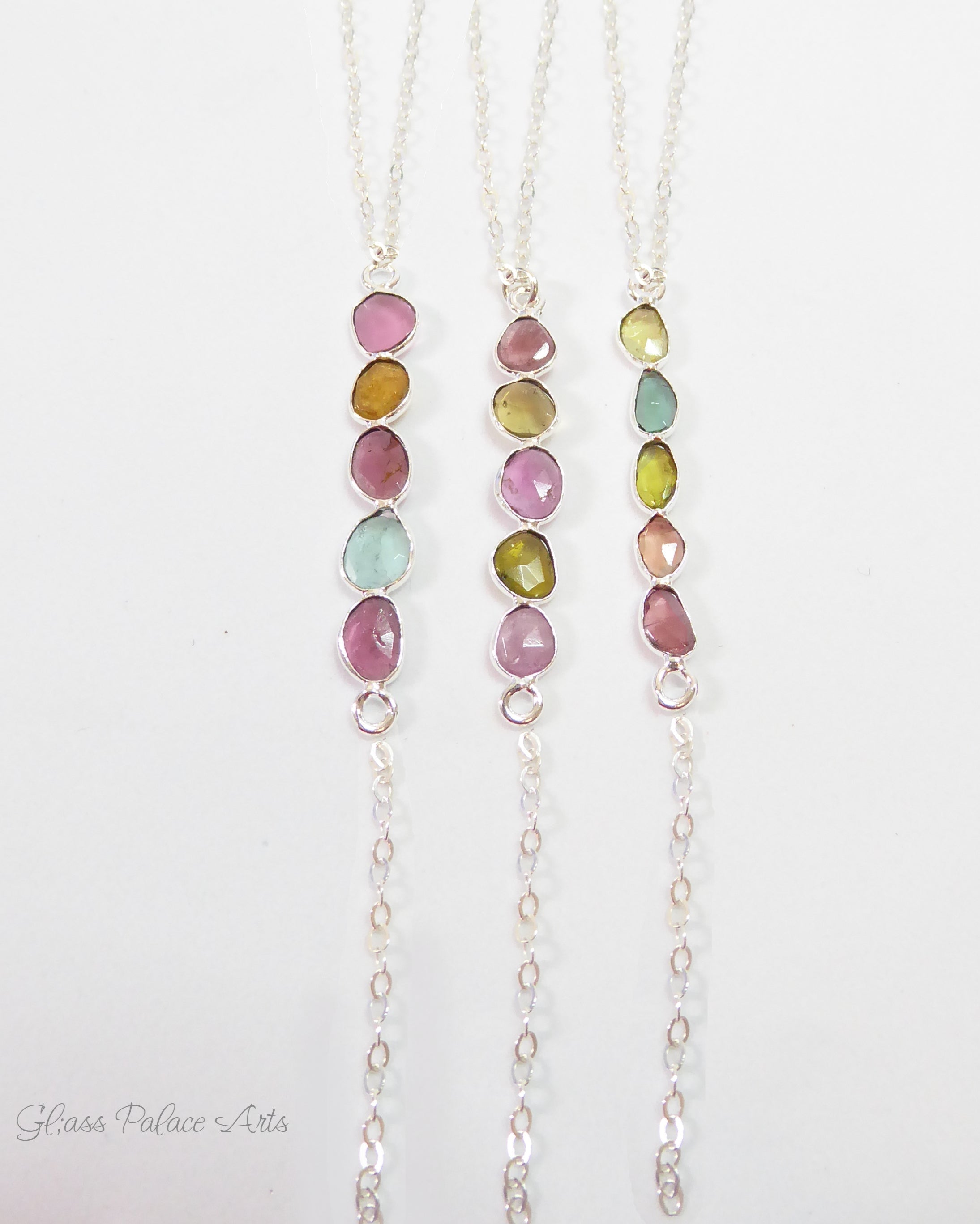 Tourmaline Lariat Necklace For Women With Mixed Colors