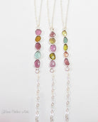 Tourmaline Lariat Necklace For Women With Mixed Colors