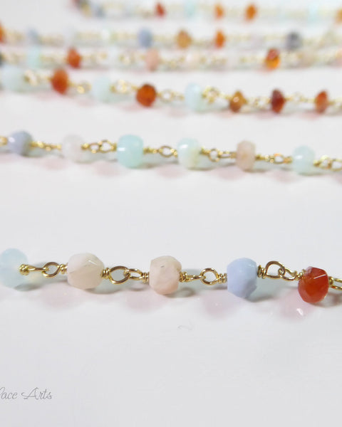Multi Color Peruvian Opal Gemstone Choker Necklace For Women - Sterling Silver, Gold or Rose Gold